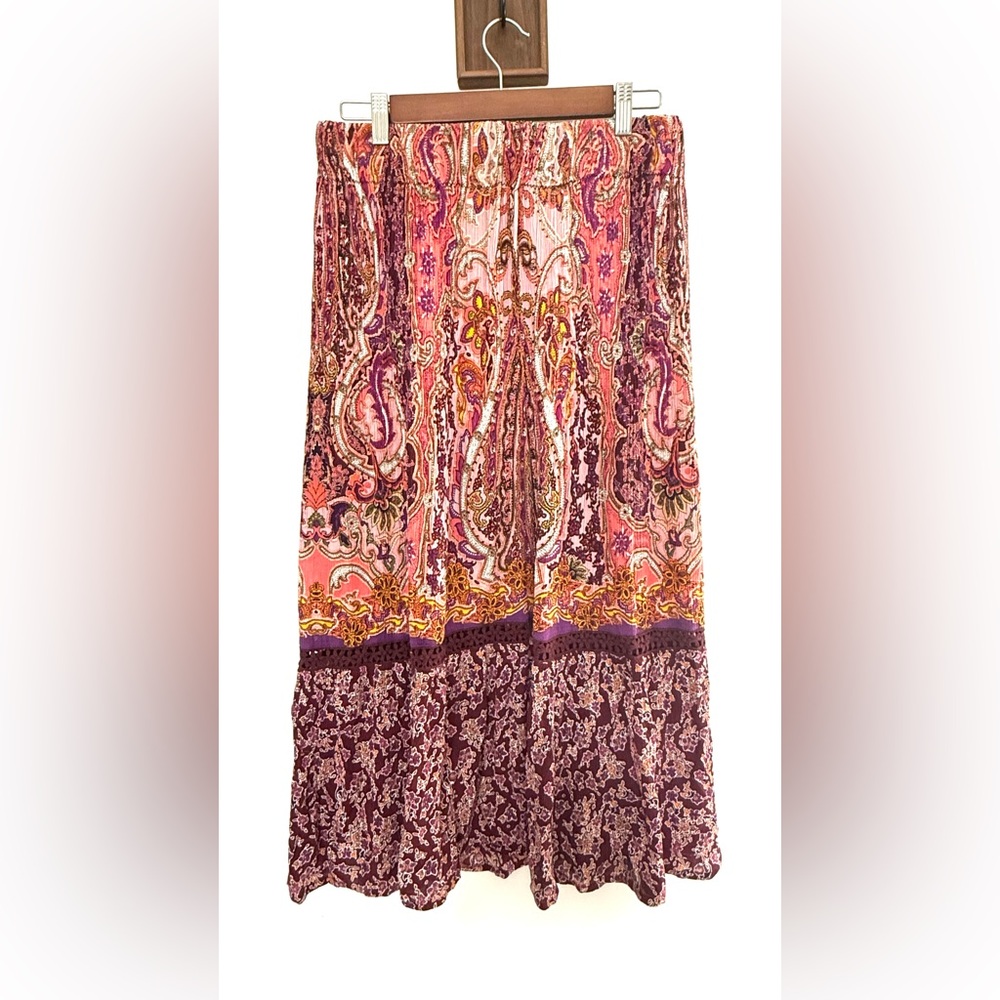 🍑 Handmade Boho Bohemian Midi Skirt Colorful Paisley Floral SMALL Hippie Elastic - Picture 3 of 11